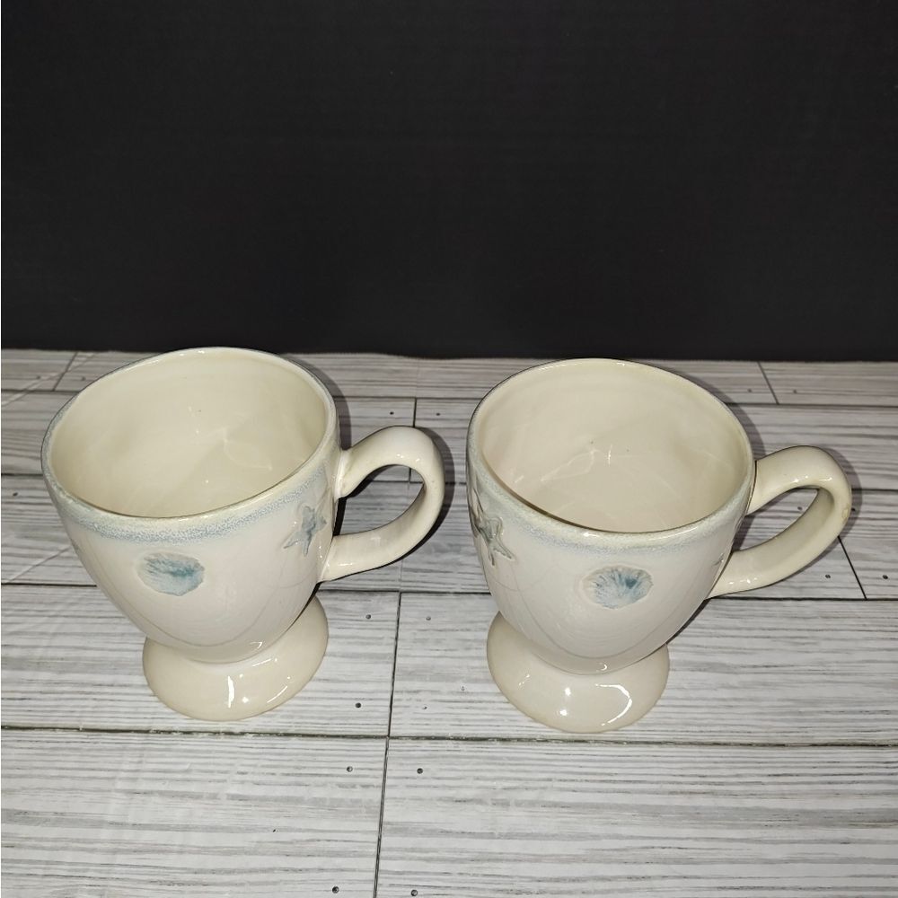 Home Studio Shoreline Collection Footed Mugs Seashells Nautical Beach Ocean